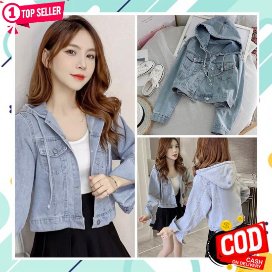 Jeslyn Jeans Jaket Denim Oversize Crop Wanita / Korean Style / Crop Top / Jeans Kekinian / Jaket Ove