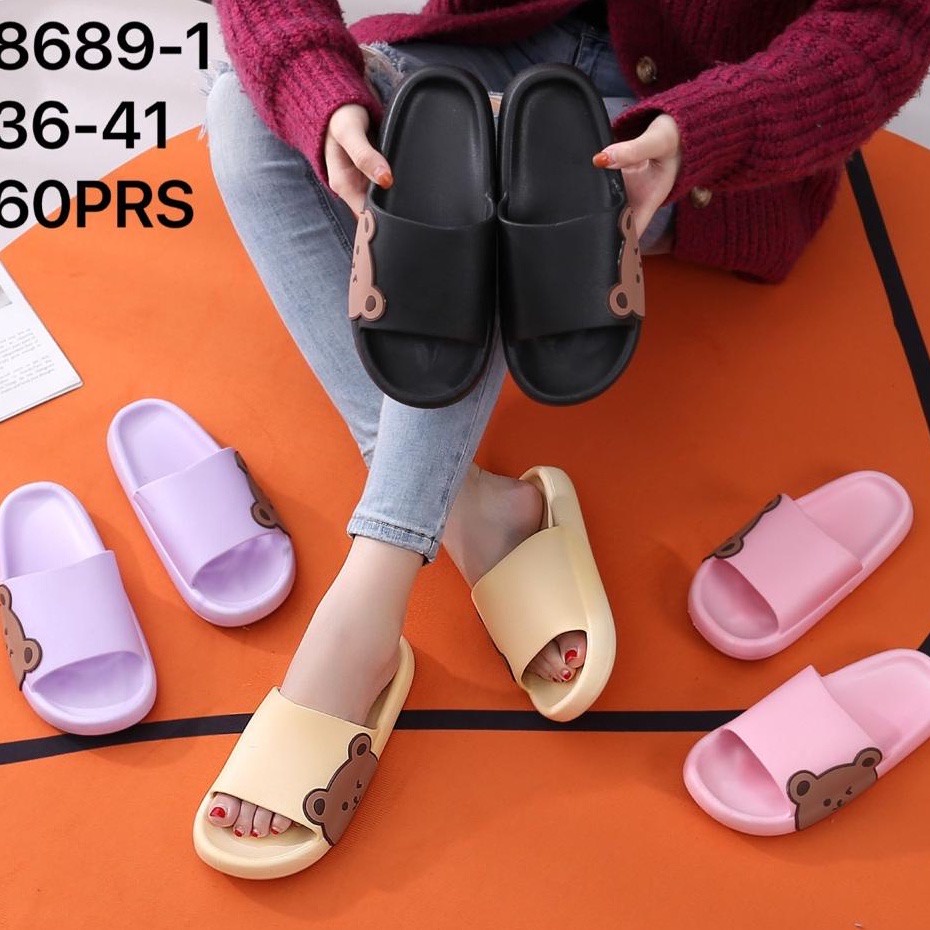 Sandal Eva Outdoor Beruang Rumahan Karet / Sandal jelly wanita import korea / Sandal karet rumah murah terbaru / Bahan EVP super lembut Sandal bawah tebal yang dapat dipakai
