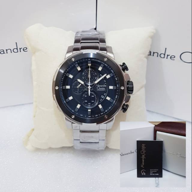 ALEXANDRE CHRISTIE AC 6528 SILVER BLACK JAM TANGAN PRIA ORIGINAL