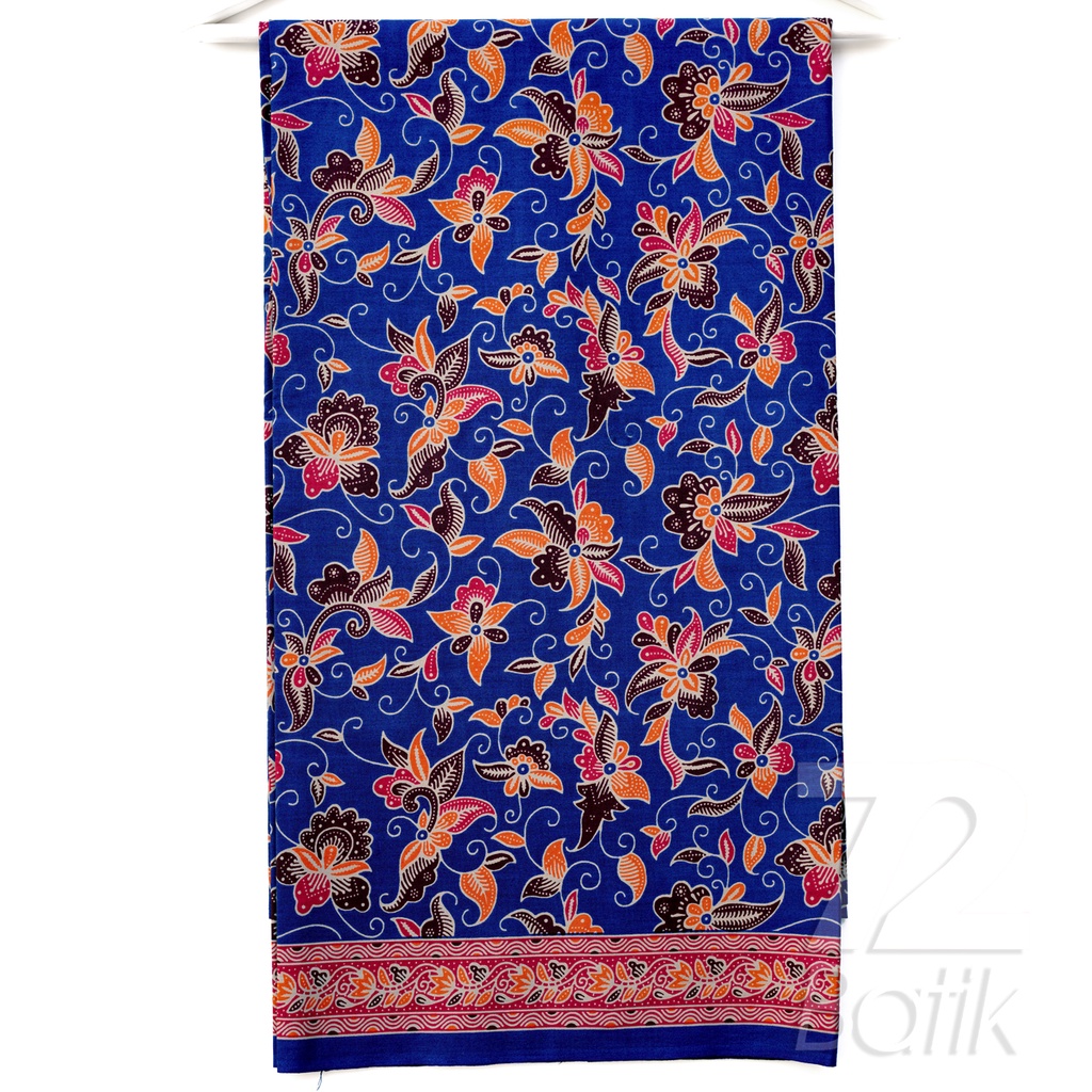 KAIN BATIK PREMIUM Bahan Katun Motif Kembang Warna Biru Oranye Orange Merah Hitam 728119 Cap 72 Jarik Jarit Samping Kebat Panjang Batik Katun Modern Premium Bahan Seragam Batik Pernikahan Kantor Keluarga Murah Kamen Jadi Batik Bali Lembaran