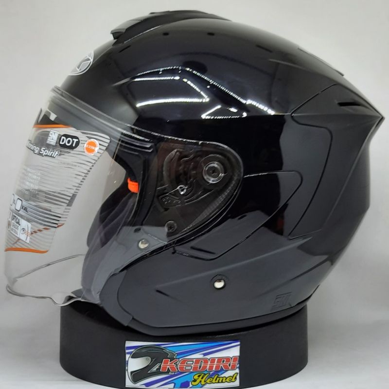 Helm INK DYNAMIC solid polos original putih hitam glossy dop gunmet paket ganteng-Black gloss