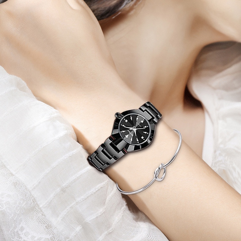 AOKEYO W101 Jam Tangan Wanita Original Berlian Anti Air Analog Bisnis Kuarsa Jam Tangan Cewek（Gratis Gelang + Kotak）-5