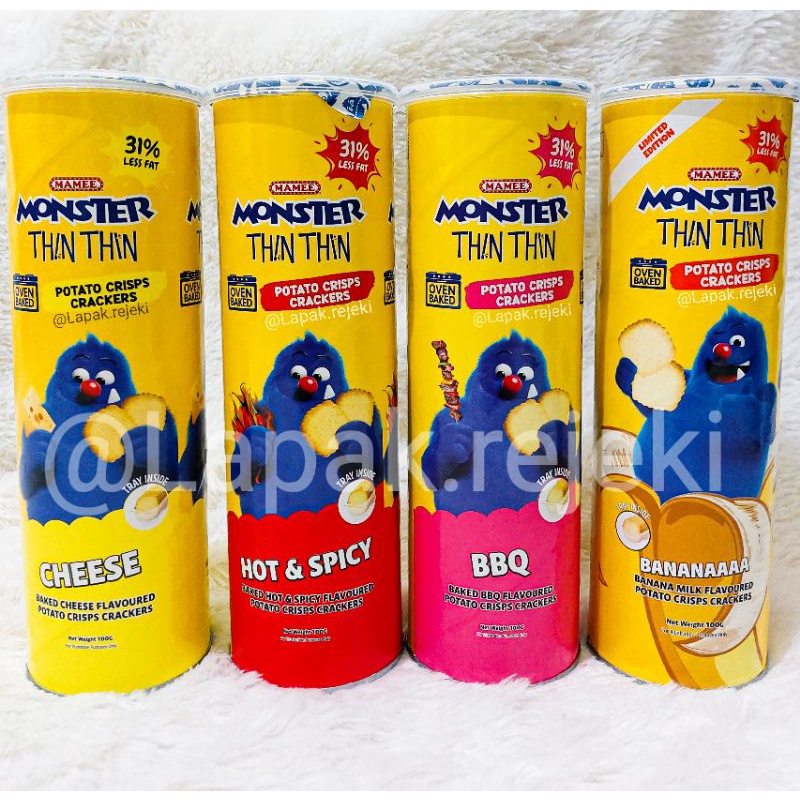 Mamee Monster Thin Thin Potato Malaysia / Thin Thin Banana / Thin Thin Bbq / Thin Thin Cheese / Pota