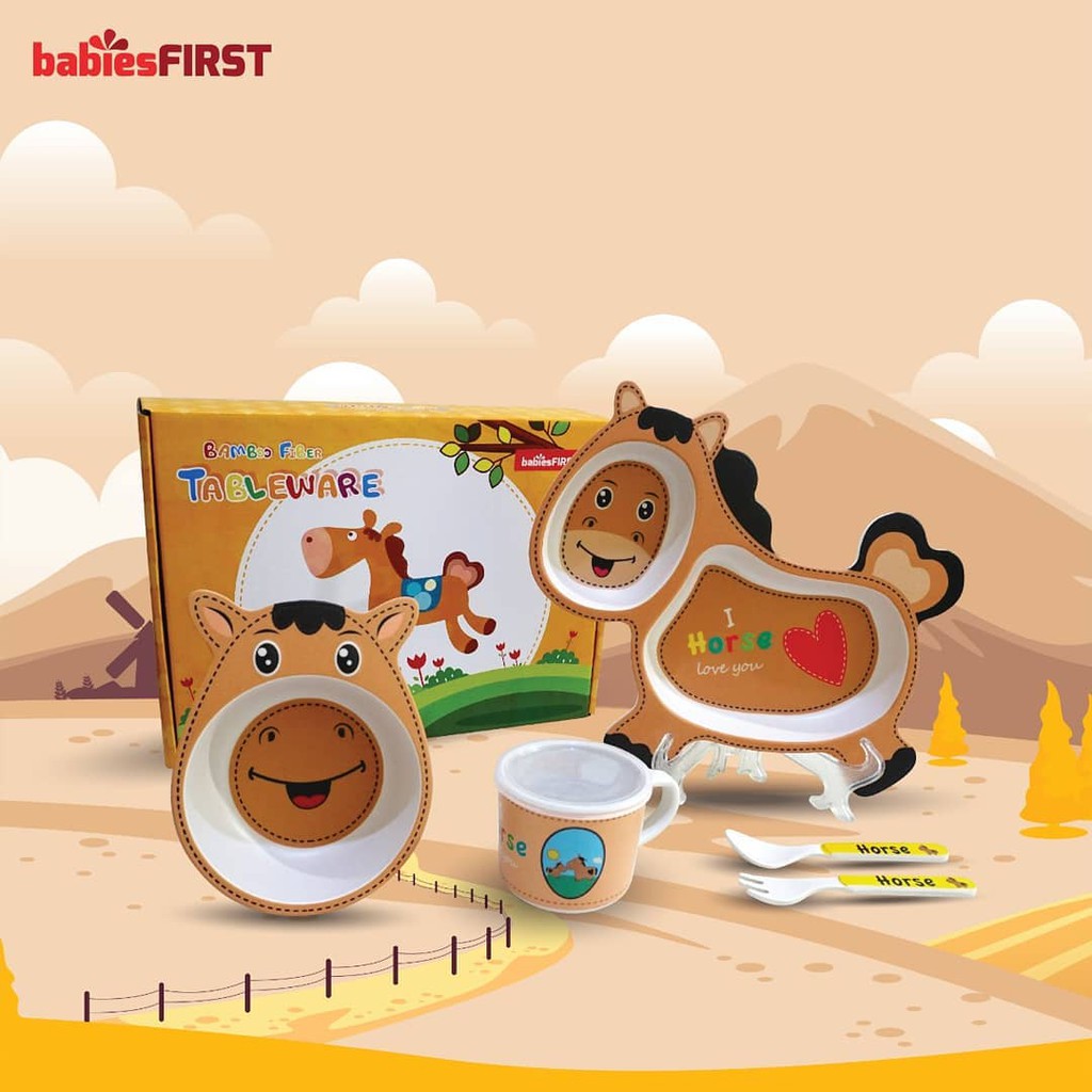 Babies First Bamboo Fiber Kids Feeding Set Animal 3D (BF504) - Peralatan Makan Bayi