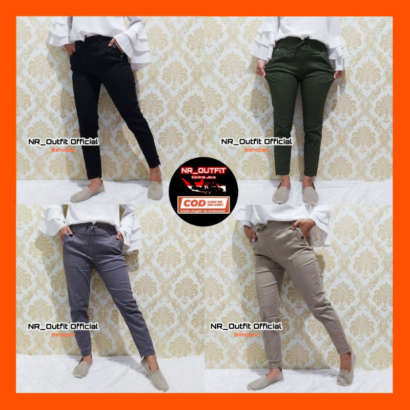 Baggy Pants Wanita Stretch Lipatan Depan Celana bahan Pinggang Karet Belakang NR_Outfit Official COD