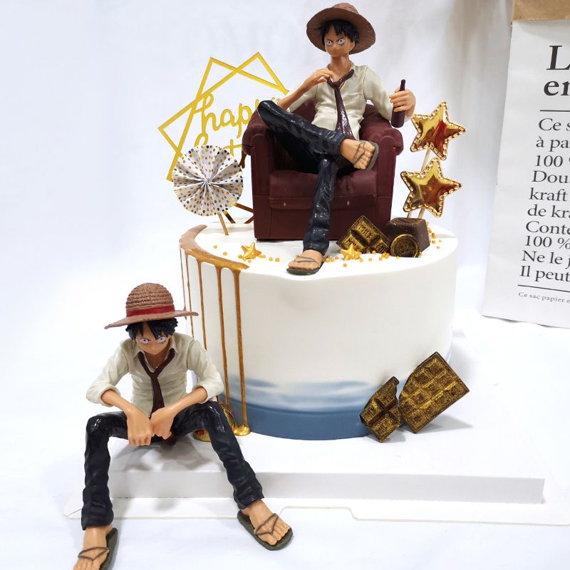 One Piece Monkey.D Luffy Figures Sitted Cake Miniatures Desktop Ornaments Gift Garden Decor Cake Ornament