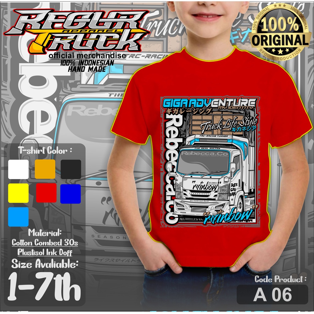 KAOS TRUCK OLENG ANAK RAINBOW REBECCA TERBARU SABLON PLASTISOL PREMIUM DISTRO UMUR 3-7 TAHUN KAOS TRUK MANIA ANAK KAOS ANAK GAMBAR TRUK