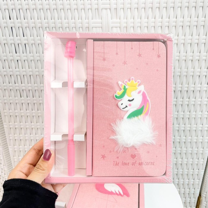 

Mudah Paket Alat Tulis 2In1 Buku+1 Pulpen Dengan Box Cantik Unicorn Flamingo Bagus