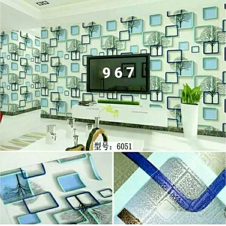 wallpaper roll 45cm x 8m kotak 3D biru