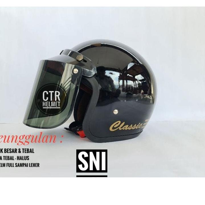 オ Helm bogo injak ori classic  kaca datar injak batik , hitam -   - Bogo classik  Model Baru
