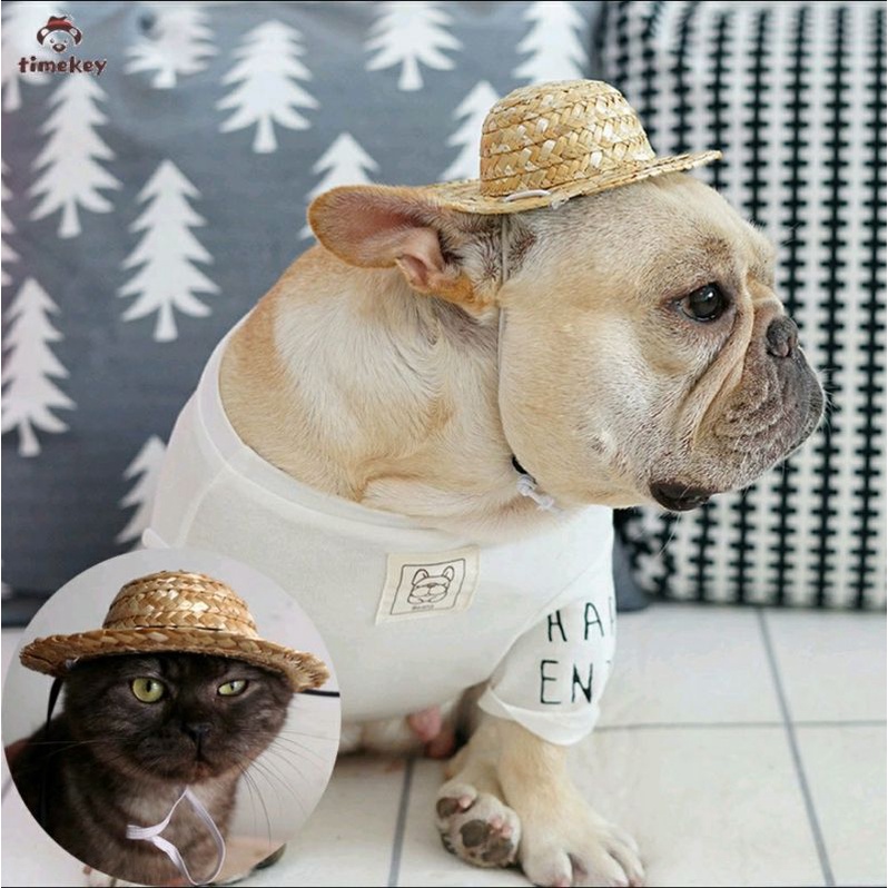 Topi Jerami Mini Untuk Aksesoris Kucing/Anjing Peliharaan