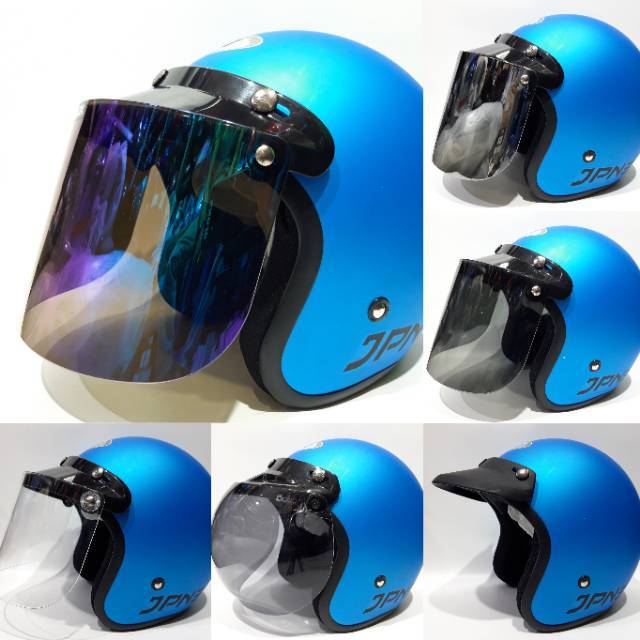 Helm Bogo Jpn Ice Blue Dop Kaca Datar Flat Visor Cembung Shopee Indonesia