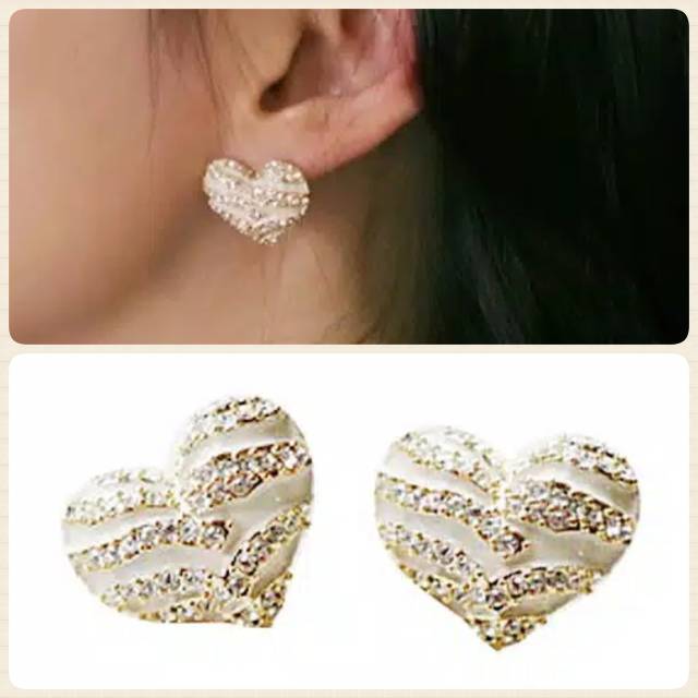 Anting love putih kilat korea stainless anting lopi import stainless