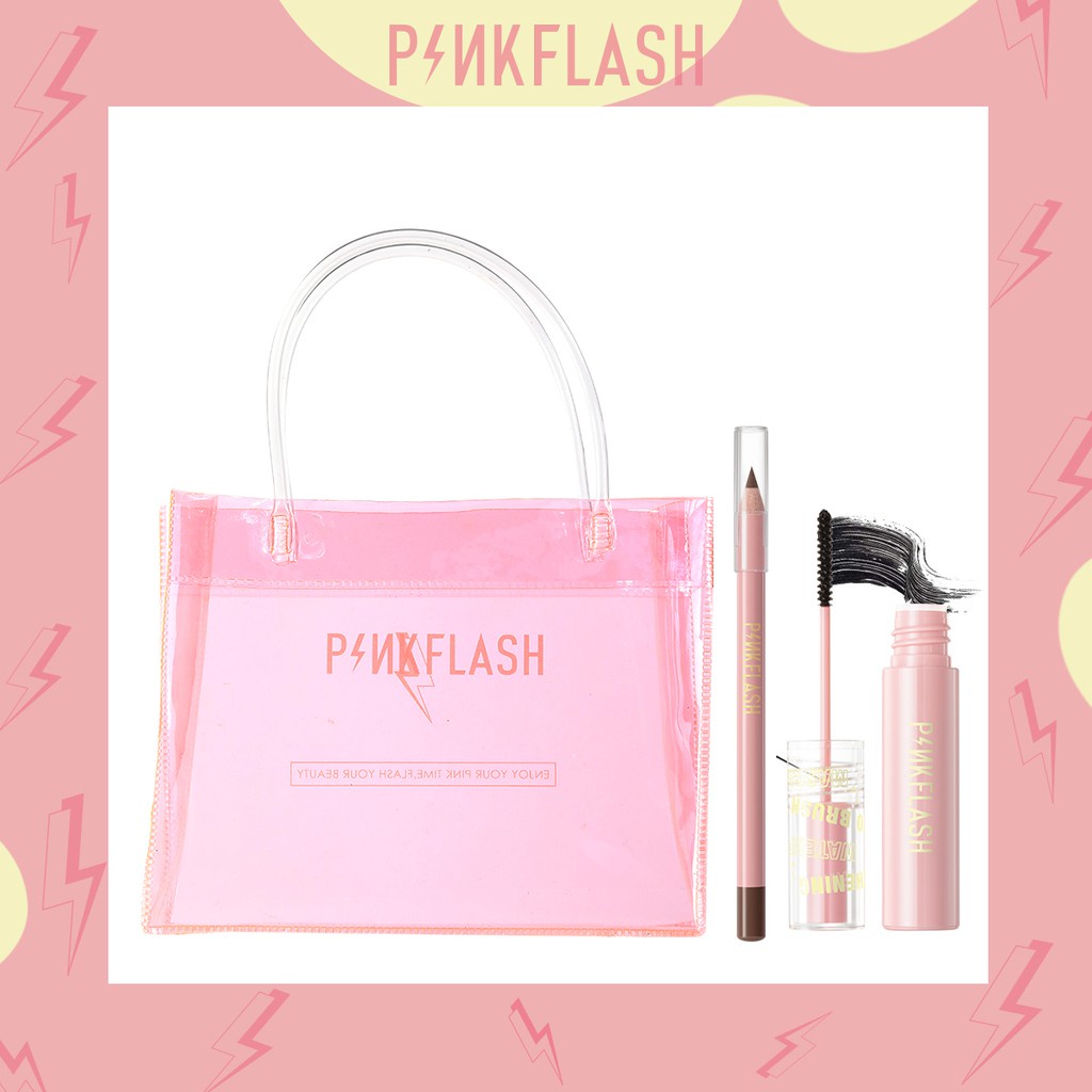 PINKFLASH Traval Portbale Makeup Set - 3 PCS Limitless length Curled Mascara Waterproof Durable EyeBrow Pencil  PVC Bag Set