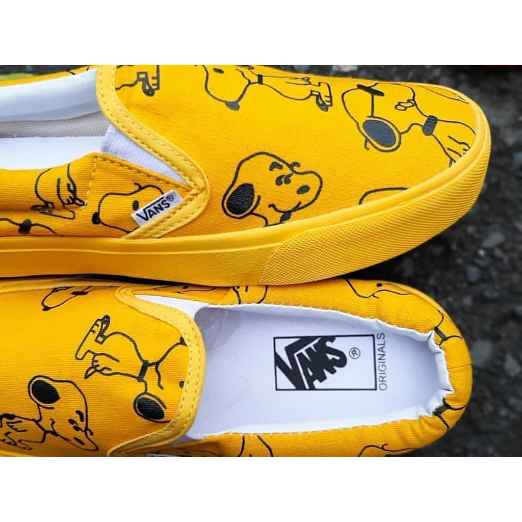 Sepatu Vans Motif Snopy Kuning Putih Yellow Waffle ICC Impor Premium Sekolah Kuliah Kerja Keren Awet