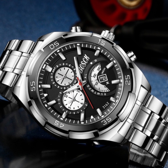 Jam Tangan Pria Rantai Anti Air Original Luxury Stainless Steel BOSCK Terbaru 2025