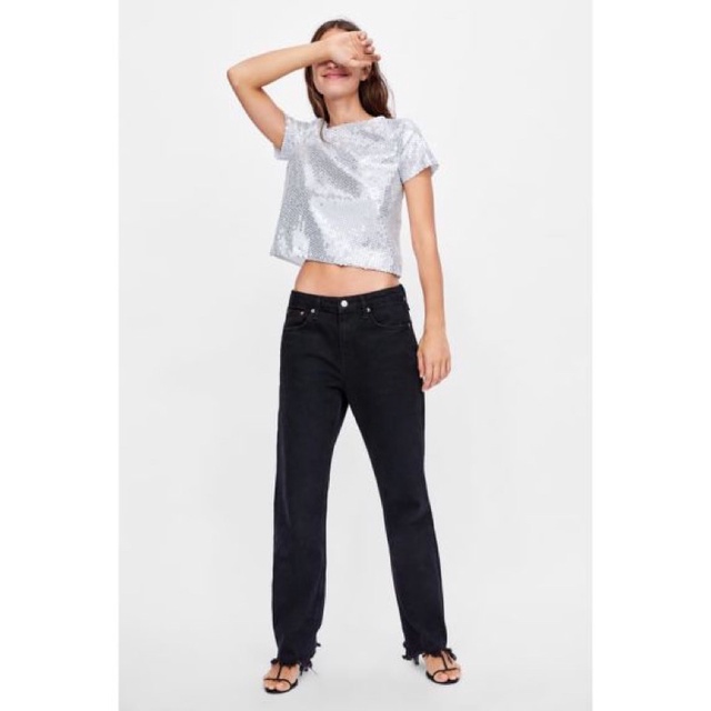 Zara Combined Sequin Blouse T-Shirt
