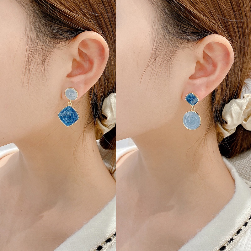 Shuling S925 silver needle Korean version Dripping Oil Hit Color Earrings Irregular Stud Earrings Female Drop Earrings