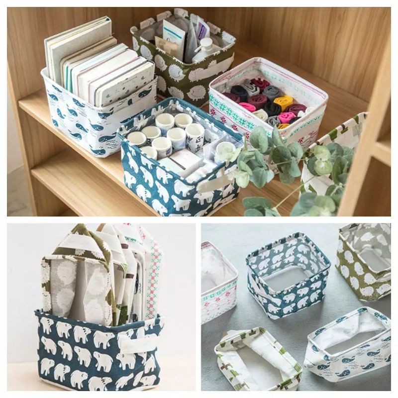 storage box/kotak penyimpanan organizer bahan kain kanvas serbaguna foldable