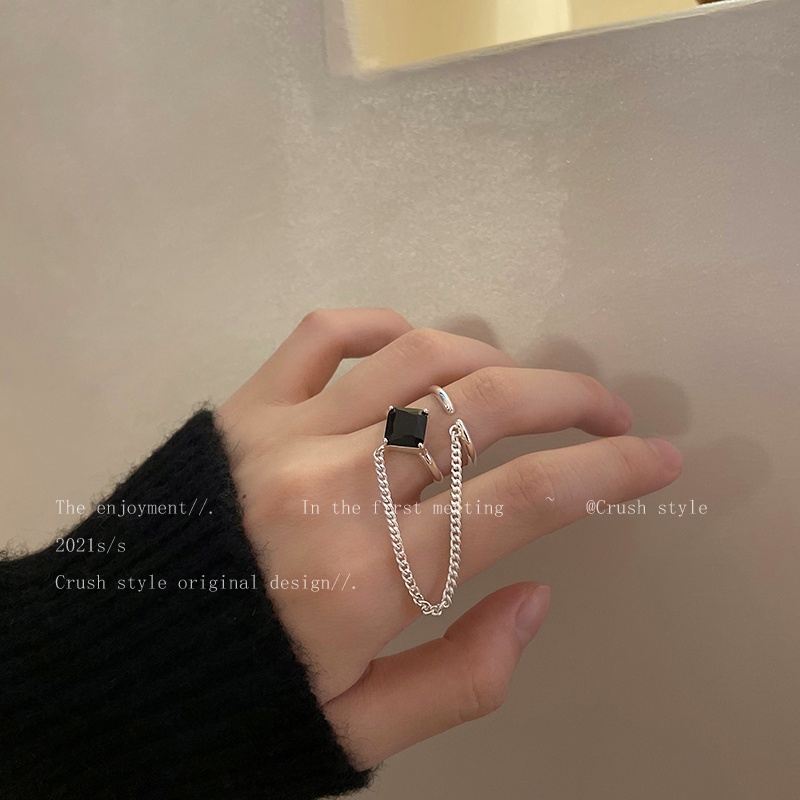 Set Cincin Kristal Hitam Bentuk Hati Untuk Wanita