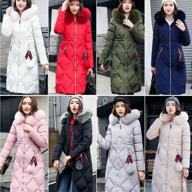 READY INDONESIA POMPOM PADDING WINTER LONG DOWN COAT WOMAN JAKET WANITA MANTEL MUSIM DINGIN