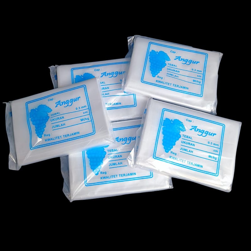 Plastik PE merk Anggur uk 10x20/ Plastik Bening Murah / Plastik Es Mambo / Plastik Es gula minyak/Kantong Plastik PE, kantong Gula, Plastik ES, plastik kiloan (semua ukuran)