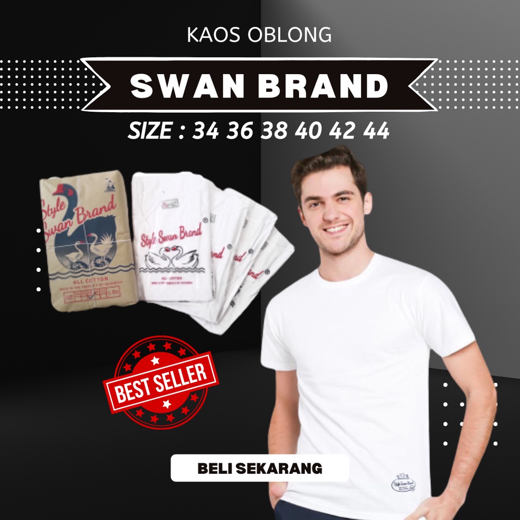 Kaos Oblong Pria T-Shirt Putih Polos SWAN Bahan Katun 40s Ukuran 34-44 MERK SWAN / KAOS DALAM SWAN