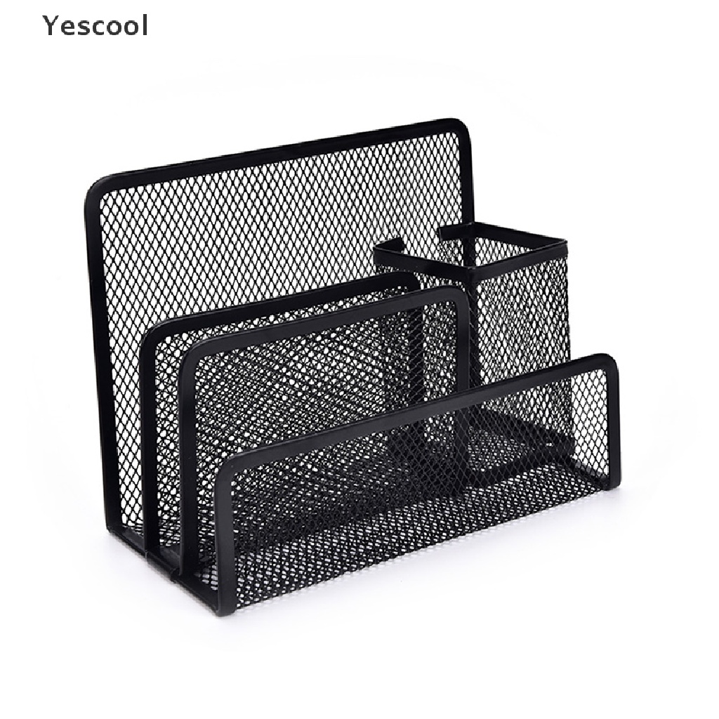 Yescool 1pc Rak Mesh Hitam Organizer Holder Kertas File Surat Untuk Meja Kantor