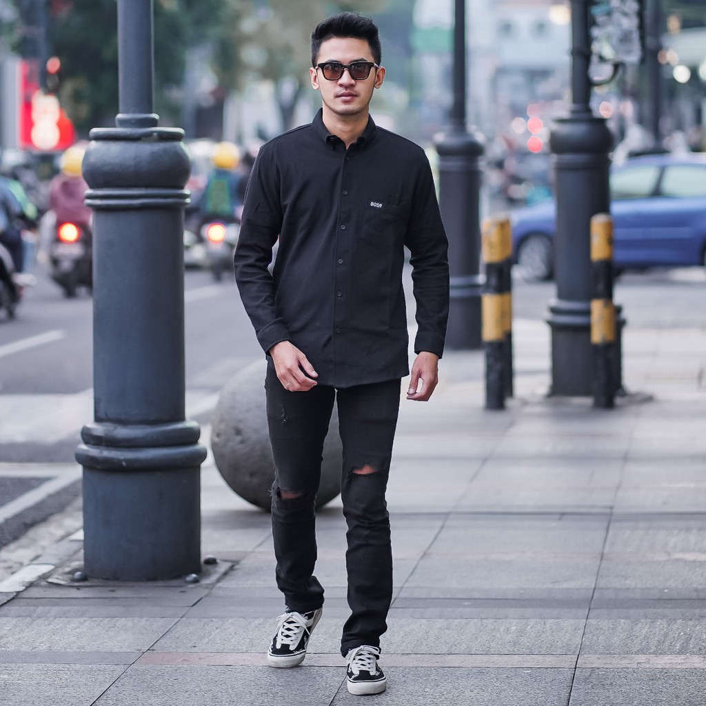 Kemeja Pria BGSR Hitam Material CVC Premium Quality