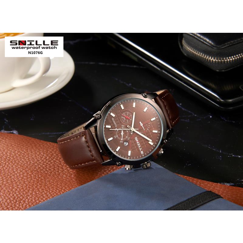 Snille Jam Tangan Kulit Pria Original Asli Anti Air Waterproof 1076