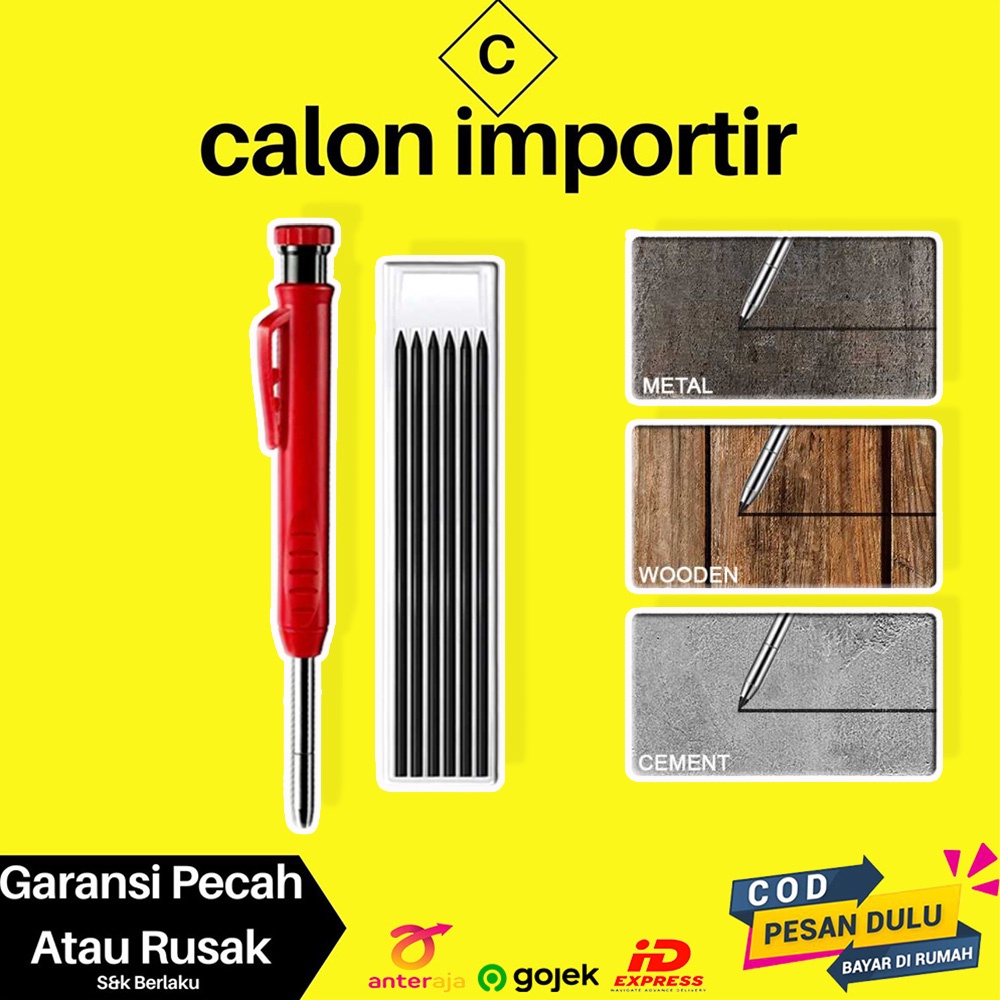 

Pensil Refill Solid Carpenter Marking Pencil with Refill Pensil Penanda Material Kayu Semen Logam Seni Pahat Pekerja Bangunan Penanda Jelas