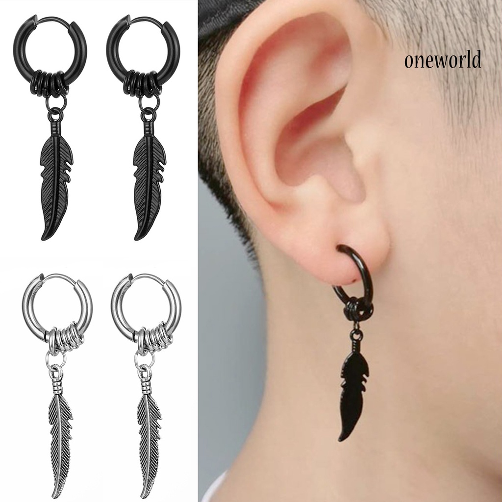 OW# 1 Pair Feather Shape Drop Earrings Small Vintage Piercing Round Clip Earrings Jewelry Accessory