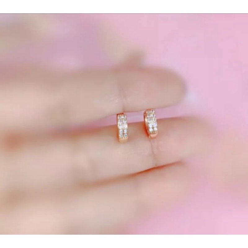 Anting jepit kekinian permata 1/2 rosegold fashion wanita titanium original anti luntur