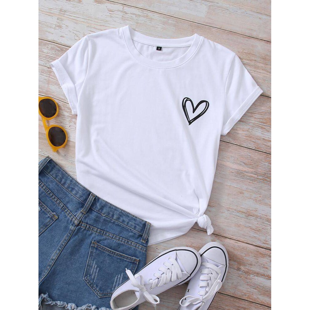 kaos wanita heart print short sleeve tee / love / saranghae / kaos combed murah / tumblr tee