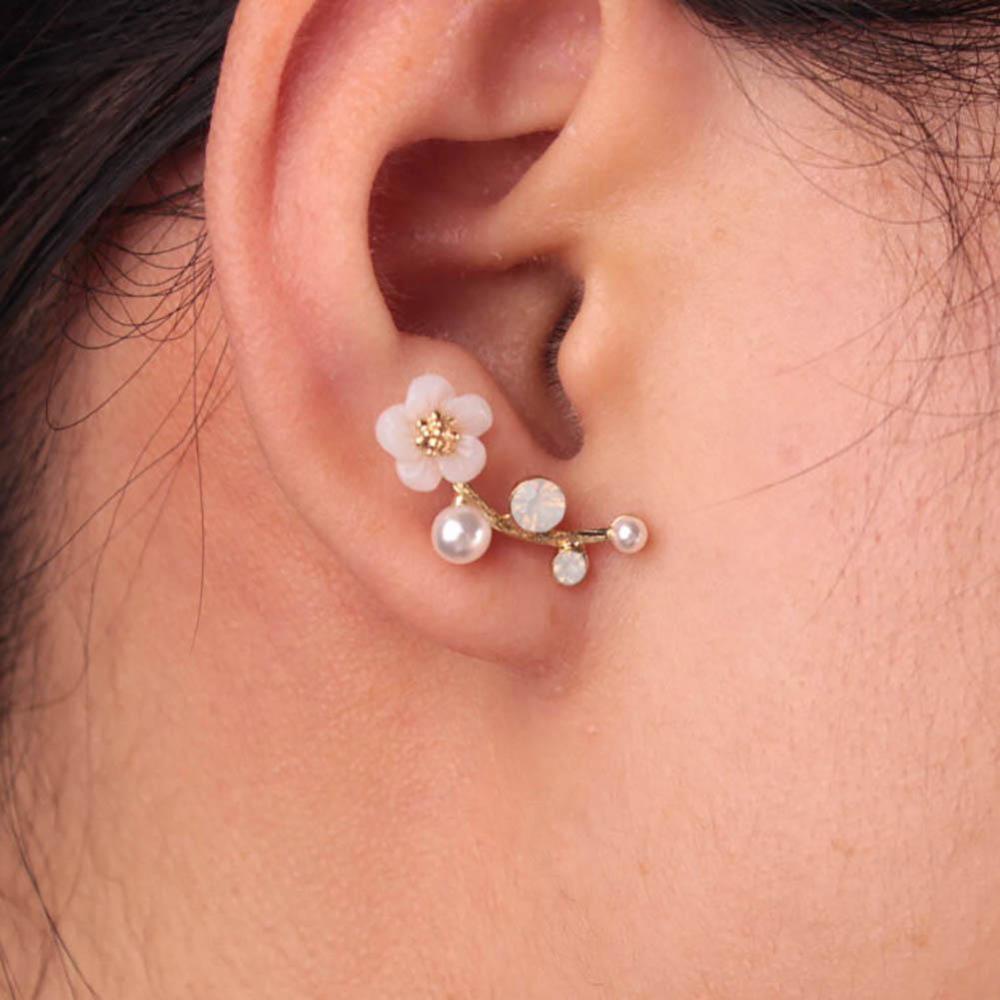 Timekey 1 Pasang Anting Tusuk Desain Daun Hias Kristal Berlian Imitasi Untuk Wanita / Hadiah A5K9