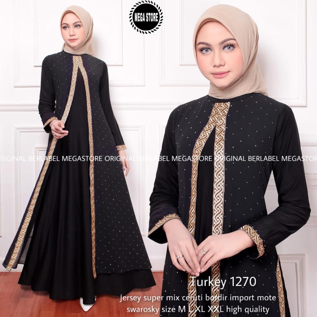 TOP BARU ABAYA TURKEY HITAM MOTIF BORDIR SIMPLE / ABAYA TURKEY MURAH / ABAYA TURKEY BORDIR /1270