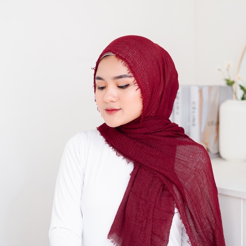 PASHMINA CRINKLE CRIMP COTTON SHAWL HIJAB PASMINA CRINKLE RAWIS  KUSUT Factory Outlet FAME ladyfame-Maron