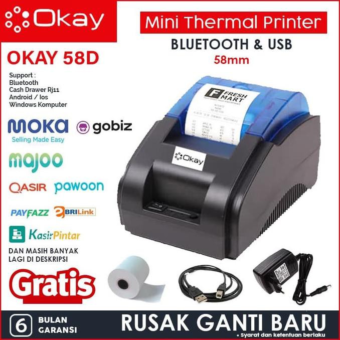 Moka Pos Printer Bluetooth / Ppob Pos Thermal 58Mm Okay 58D Kasir