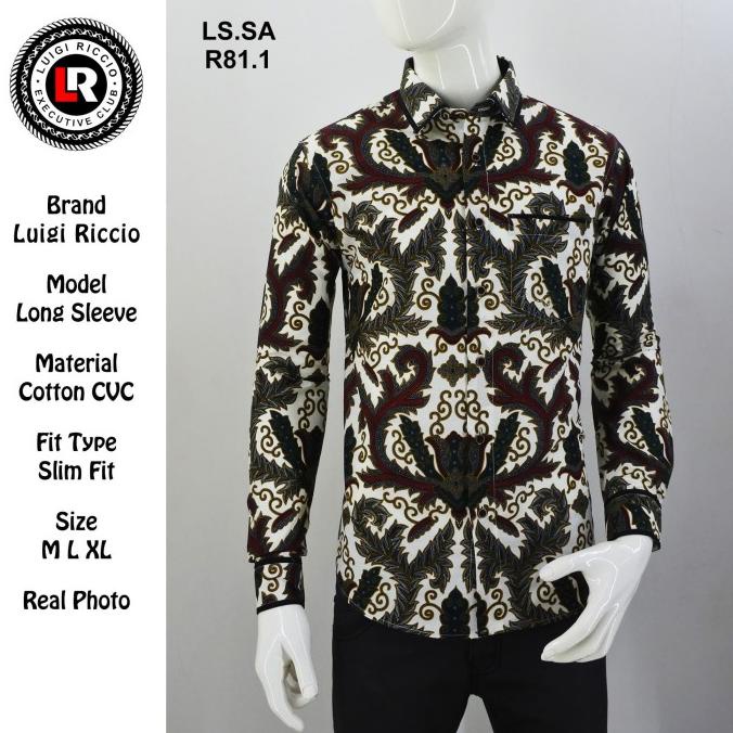 Luigi Riccio Kemeja Batik Pria Slimfit Putih Ori