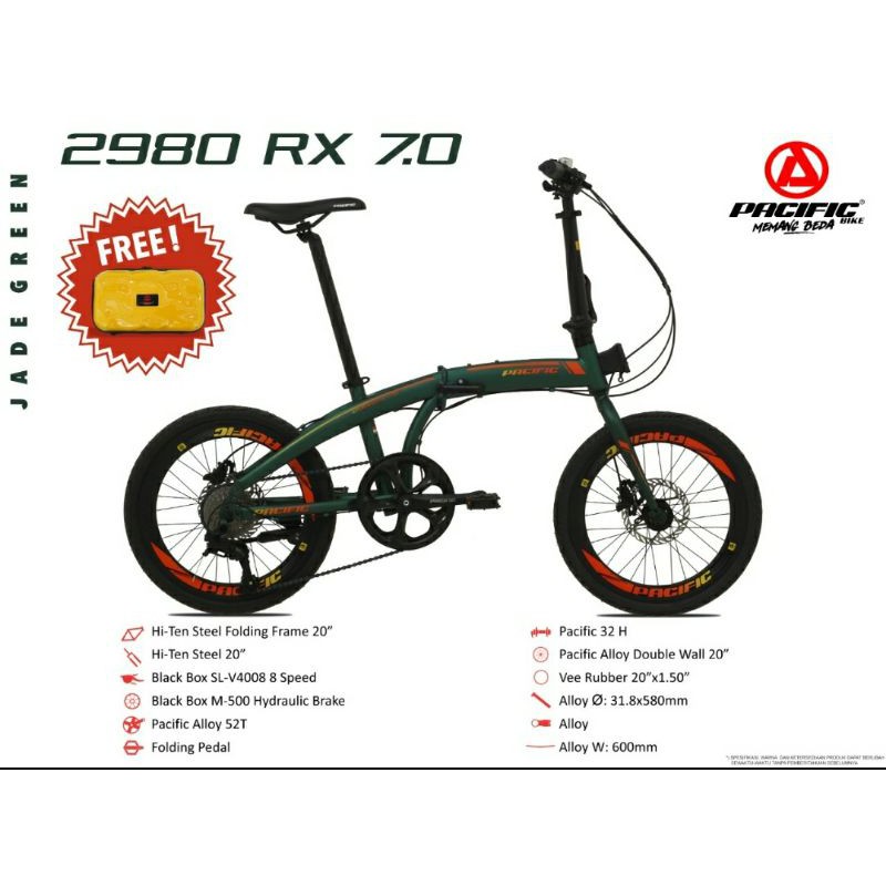 Sepeda lipat 20 inch Pacific 2980 RX 7.0 Disc VT