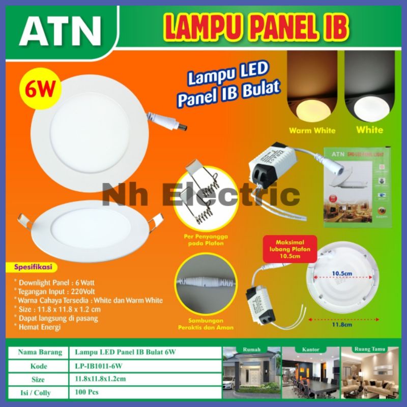 Led Panel 6W IB Bulat Putih Atn - Lampu Downlight 6 Watt Inbow Tanam Bulat White Tipis/Slim Atn SNI