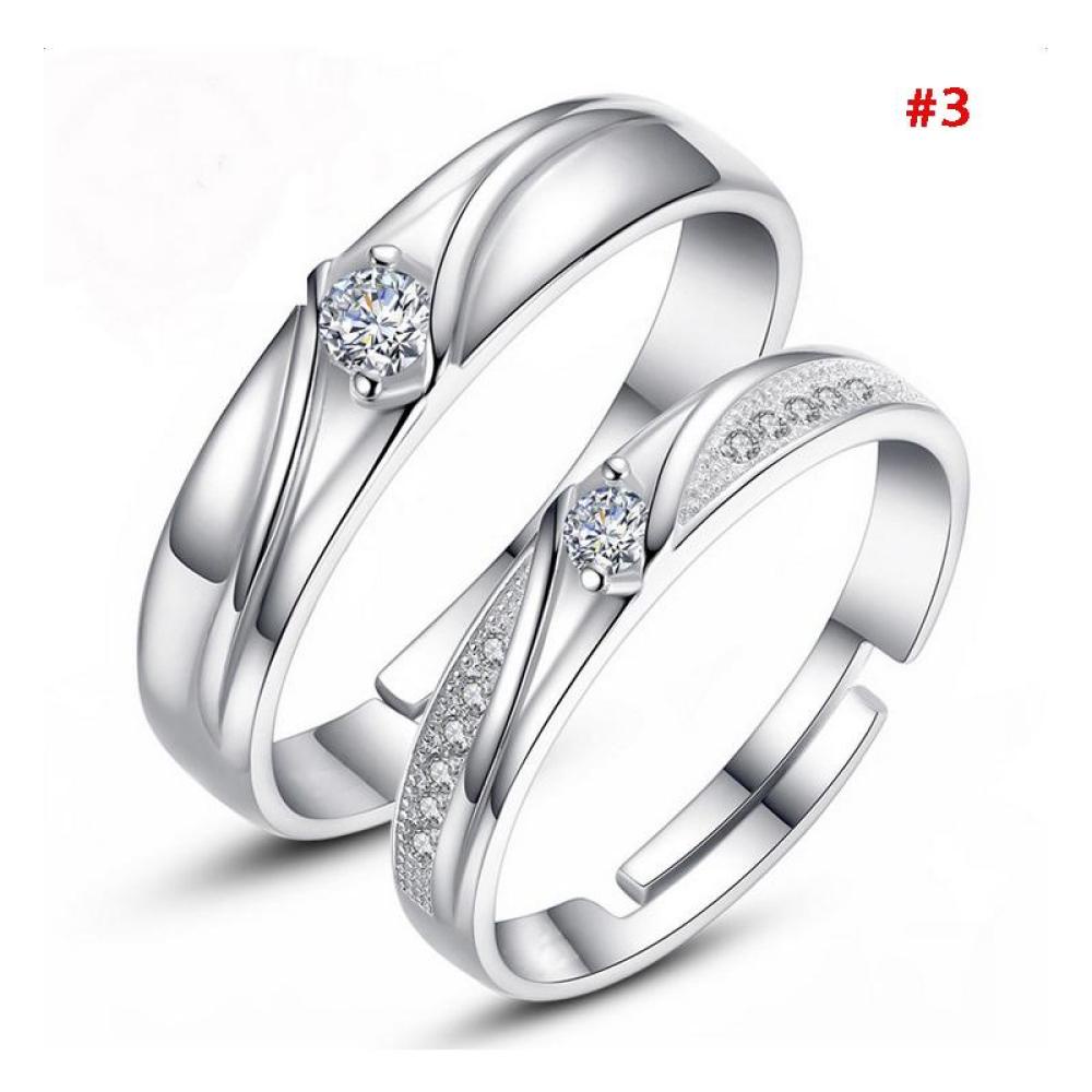 Timekey 1 Pasang Cincin Nikah Lapis Silver 925 Desain Hati Hias Kristal Zircon A6K5