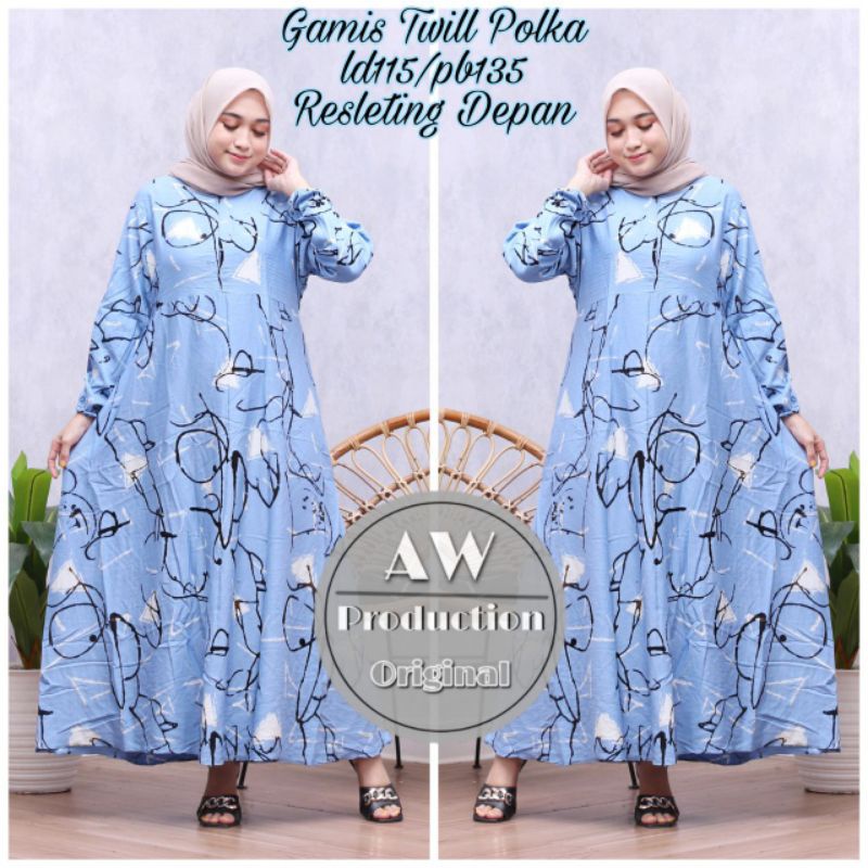 GAMIS TWILL ORI MOTIF ABSTRAK RESLETING DEPAN BUMIL FRIENDLY DRESS WANITA KEKINIAN ADEM MURAH