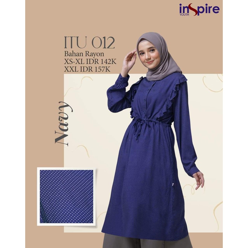 INSPIRE ITU 12 BAHAN RAYON ATASAN TUNIK MOTIF POLKADOT BAJU MUSLIMAH ELEGANT CASUAL