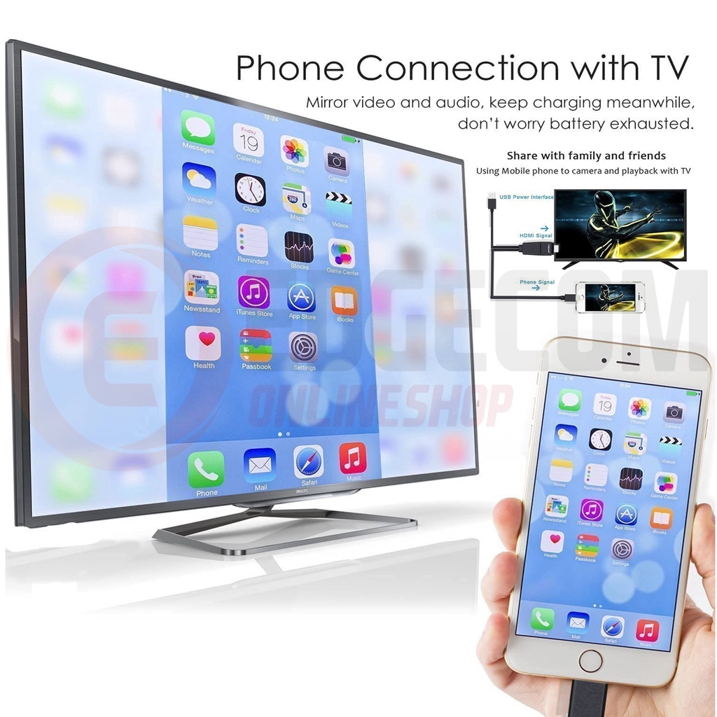 mirascreen kabel lightning to HDTV. iPhone to TV