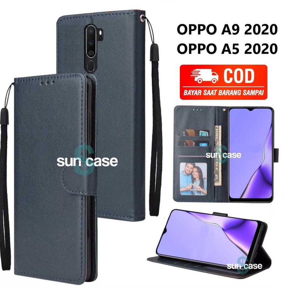 Hot - Casing OPPO A9 2020 / A5 2020 model flip buka tutup case kulit ada tempat foto dan kartu juga tali hp flip cover ✓
