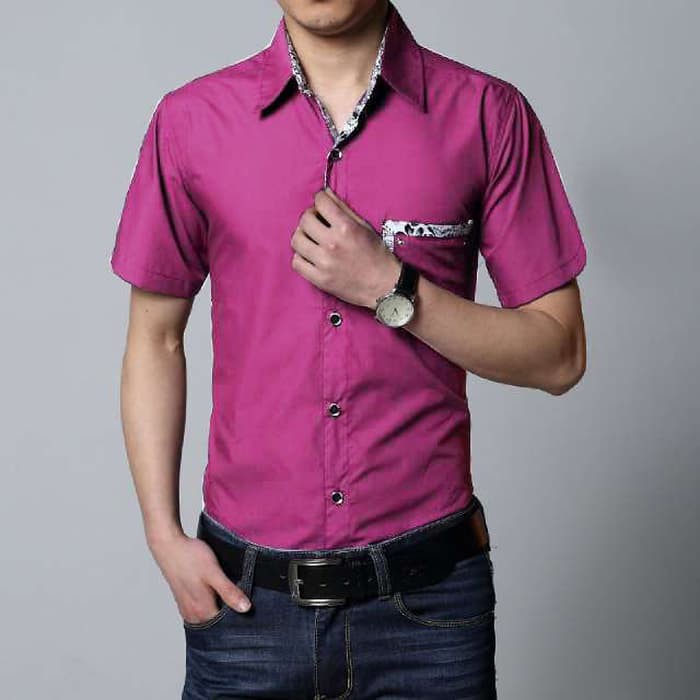 Executive Muda  collin ungu OT  pakaian pria kemeja slim fit lengan pendek  Trendy