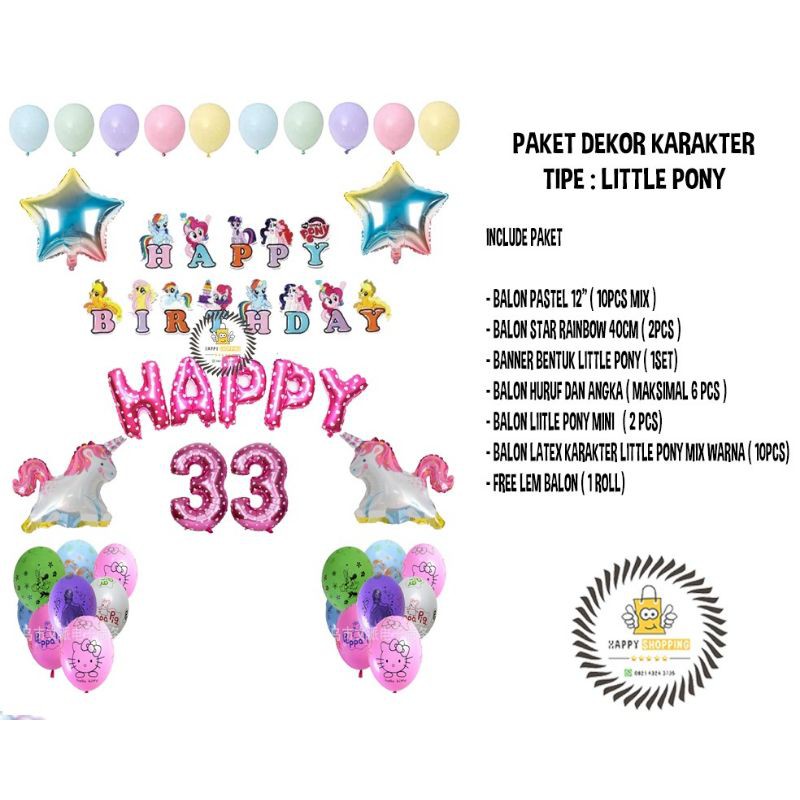 PAKET DEKORASI HBD LITTLE PONY SET FREE LEM BALON