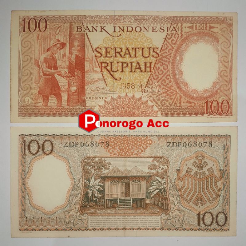 (GRESS/AU) Uang kuno 100 rupiah seri pekerja tahun 1958 rp.100 rp 100 rp100 mahar nikah 21 2021