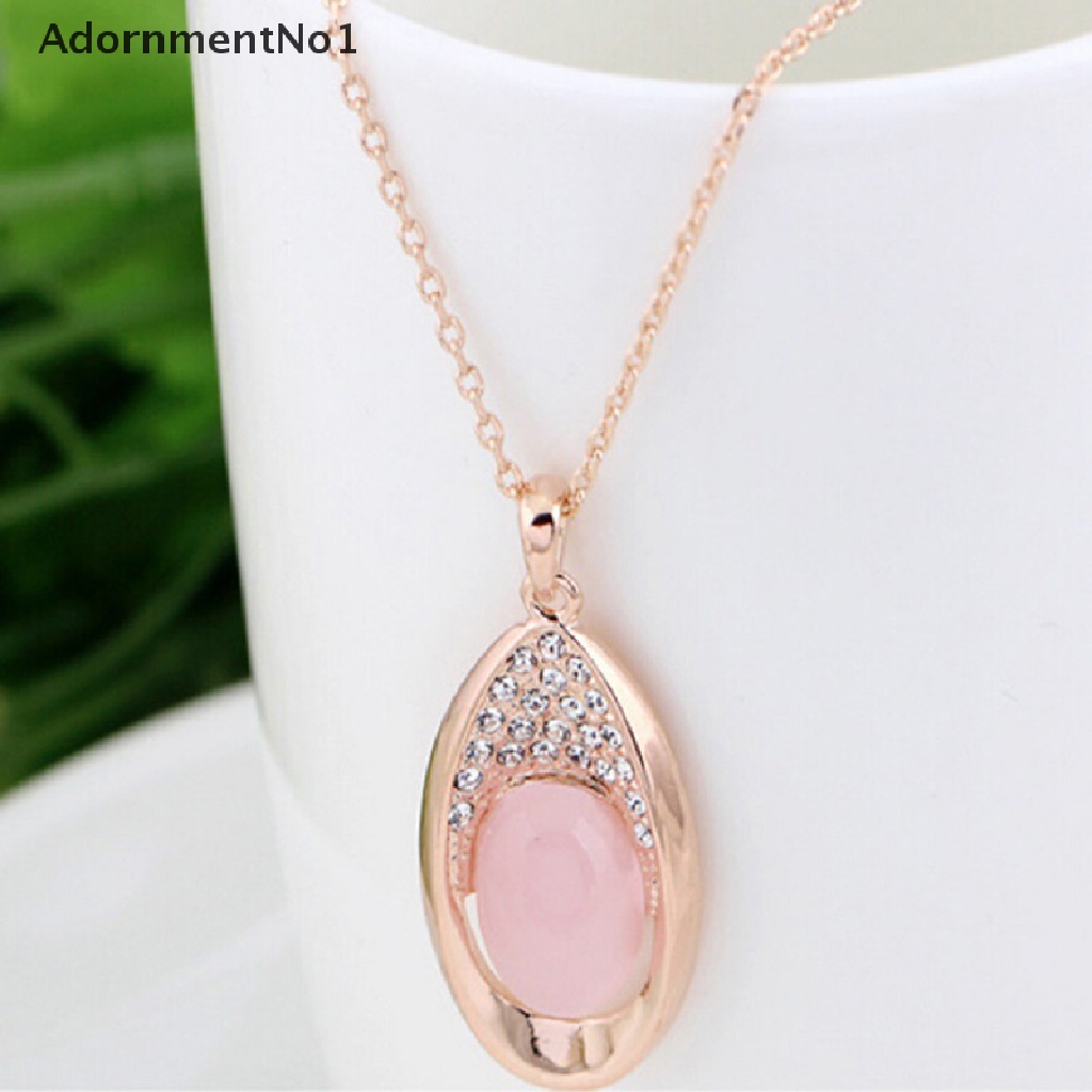 (AdornmentNo1) Set Kalung + Anting Tusuk Rose Gold Hias Batu Opal + Kristal Untuk Wanita